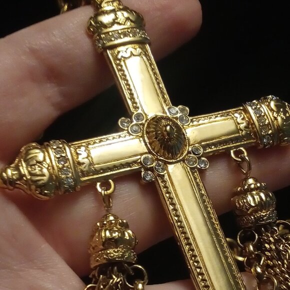 Givenchy Vintage LARGE Crystal Cross Necklace RARE Collector Piece - Picture 10 of 16